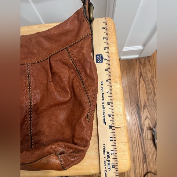 VTG Fossil Hobo Bag Brown Leather Brass Hardware Zip Closure - Picture 10 of 10